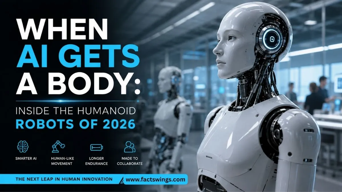 Humanoid robots powered by artificial intelligence standing in a modern industrial environment